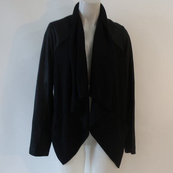 Womens Vince Black Mixed Media Pure Wool Pure Leather Open Blazer Jacket L - Picture 1 of 13